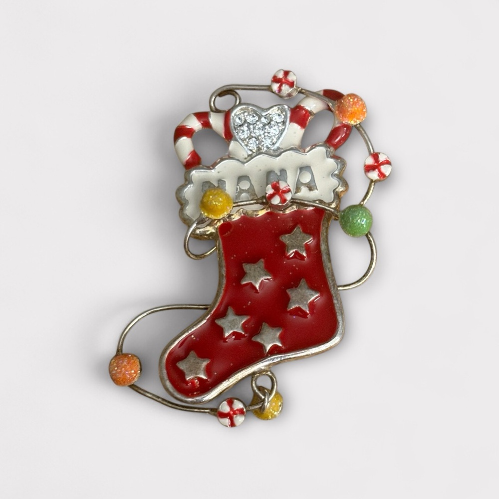 Nana's Holiday Stocking Brooch - Perfect for Christmas!